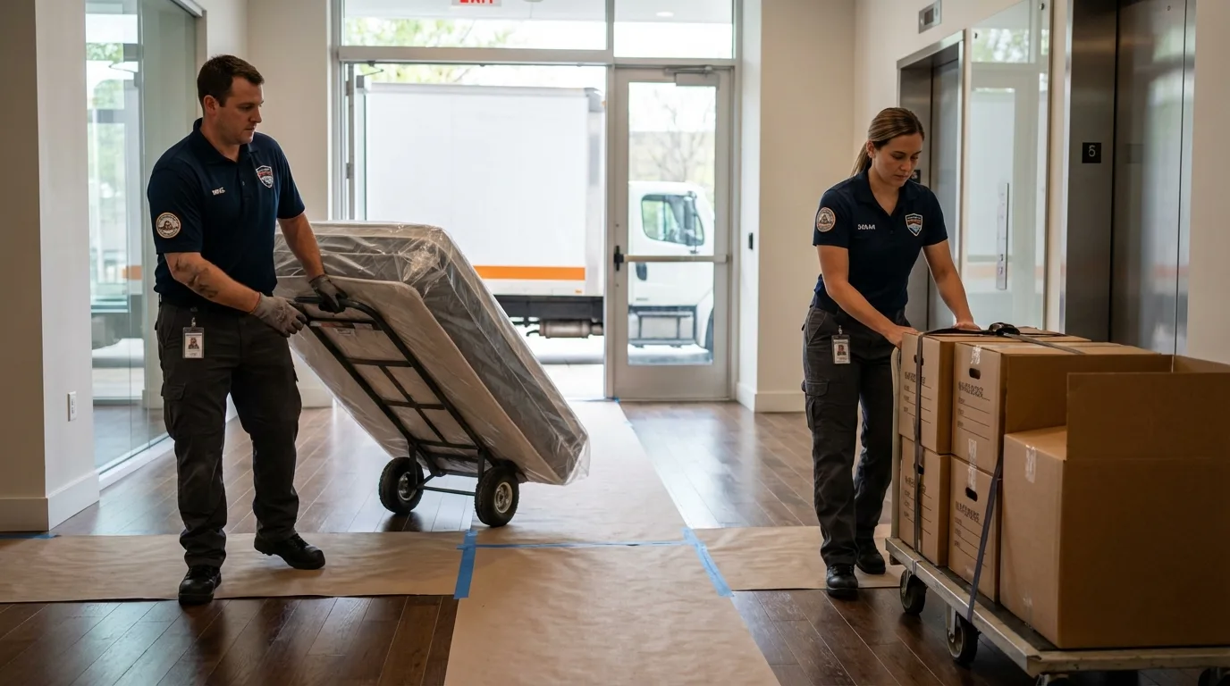 Professional apartment movers loading elevator in Vineyard Haven, MA